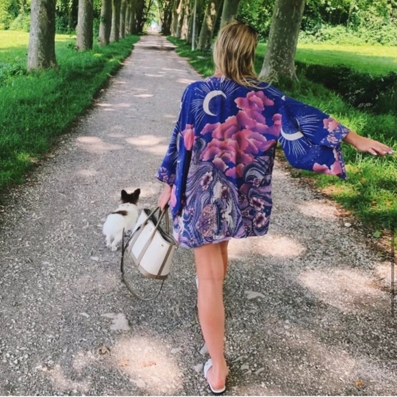 New Bohemian Moon & Stars Mixed Floral Print Kimono Cardigan Jacket Robe - Picture 8 of 17